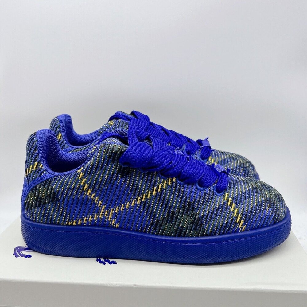 Burberry Box Knit Low Up Men’s Sneakers Blue Check Lace Up EU 45 US 12 - Picture 6 of 12